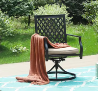Phi Villa Black Metal Elegant Patio Outdoor Dining Swivel Chair with Beige Cushion (2-Pack)-$153