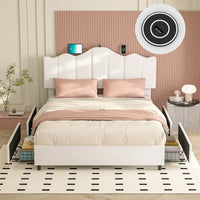 VECELO Queen Size Bed Frame with 4 Storage Drawers, Upholstered Platform Bed - $165