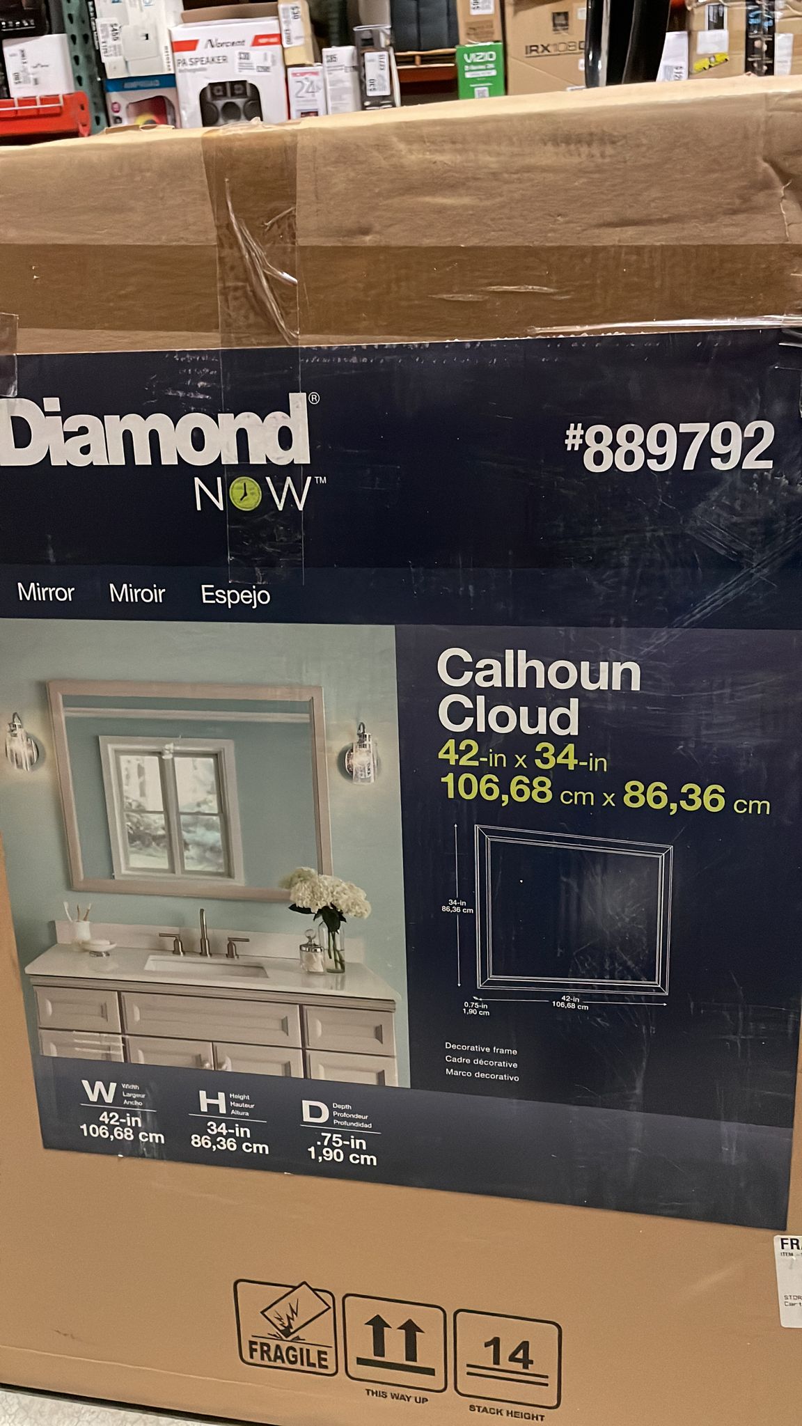 Diamond NOW Calhoun 42-in x 34-in Cloud Gray Framed Bathroom Vanity Mirror - $90
