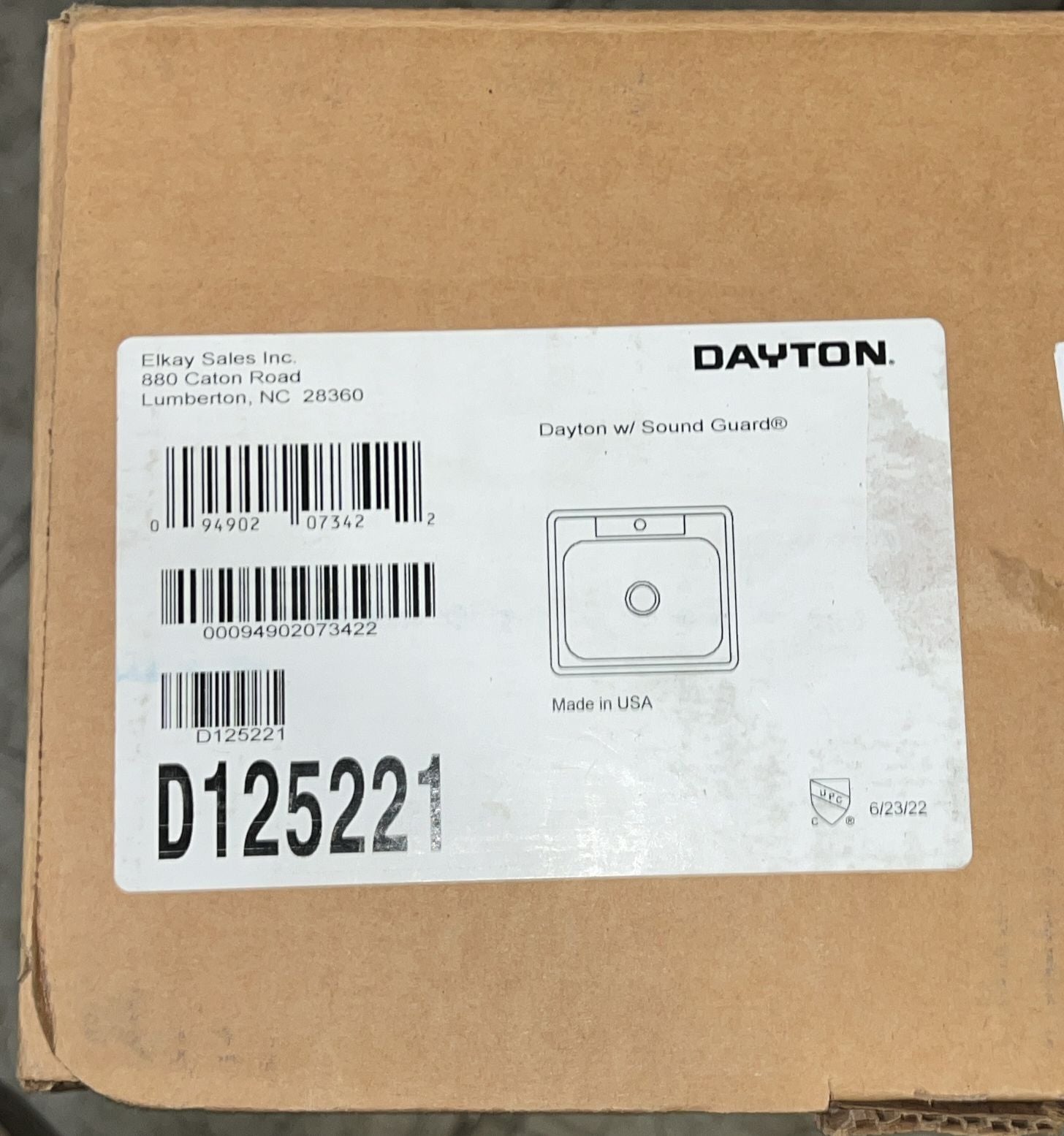 Dayton D125221 Single Bowl Drop-in Stainless Steel Sink 25 x 22 x 6.5625" - $50