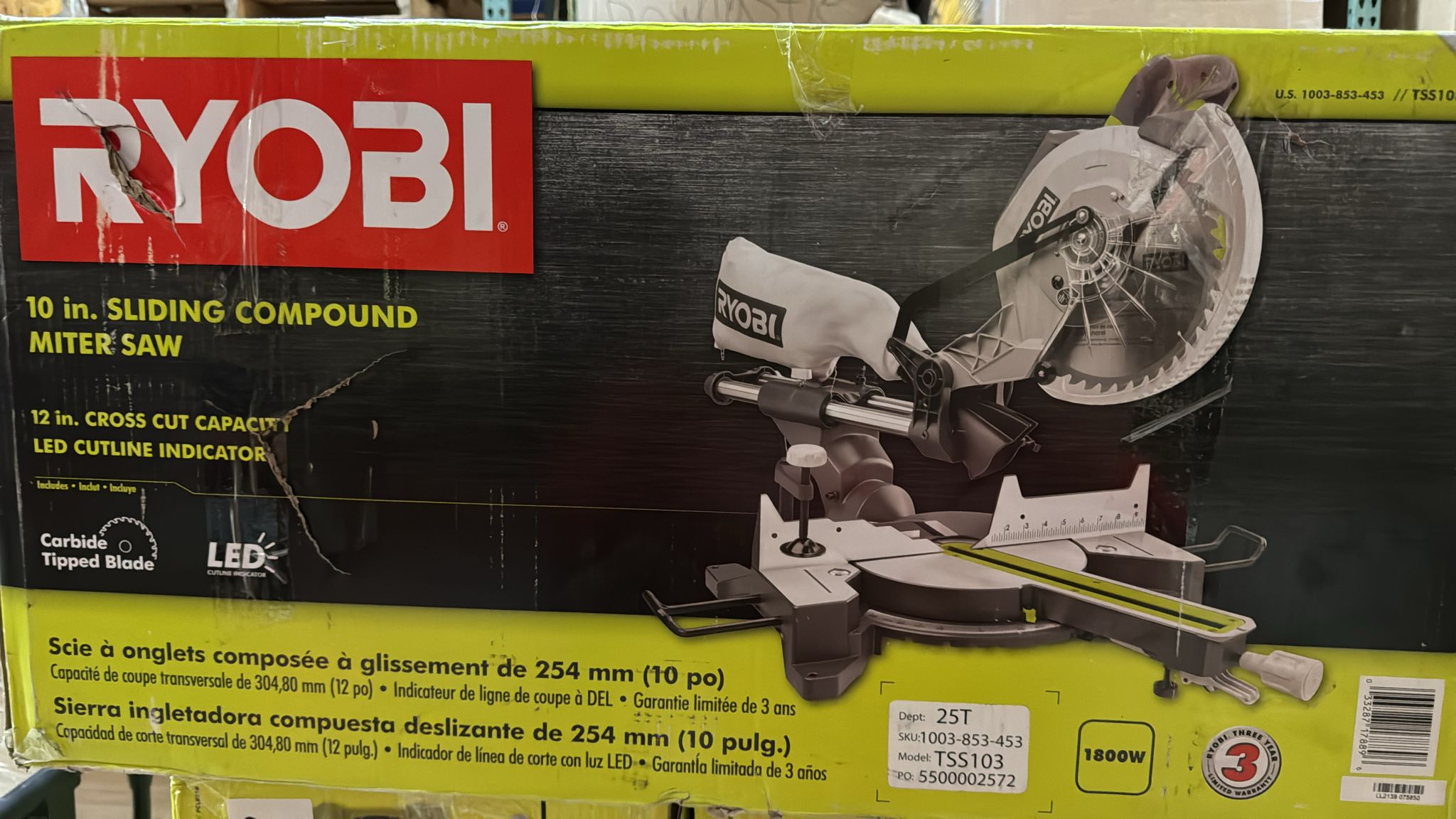RYOBI 15 Amp 10 in. Corded Sliding Compound Miter Saw with LED Cutline