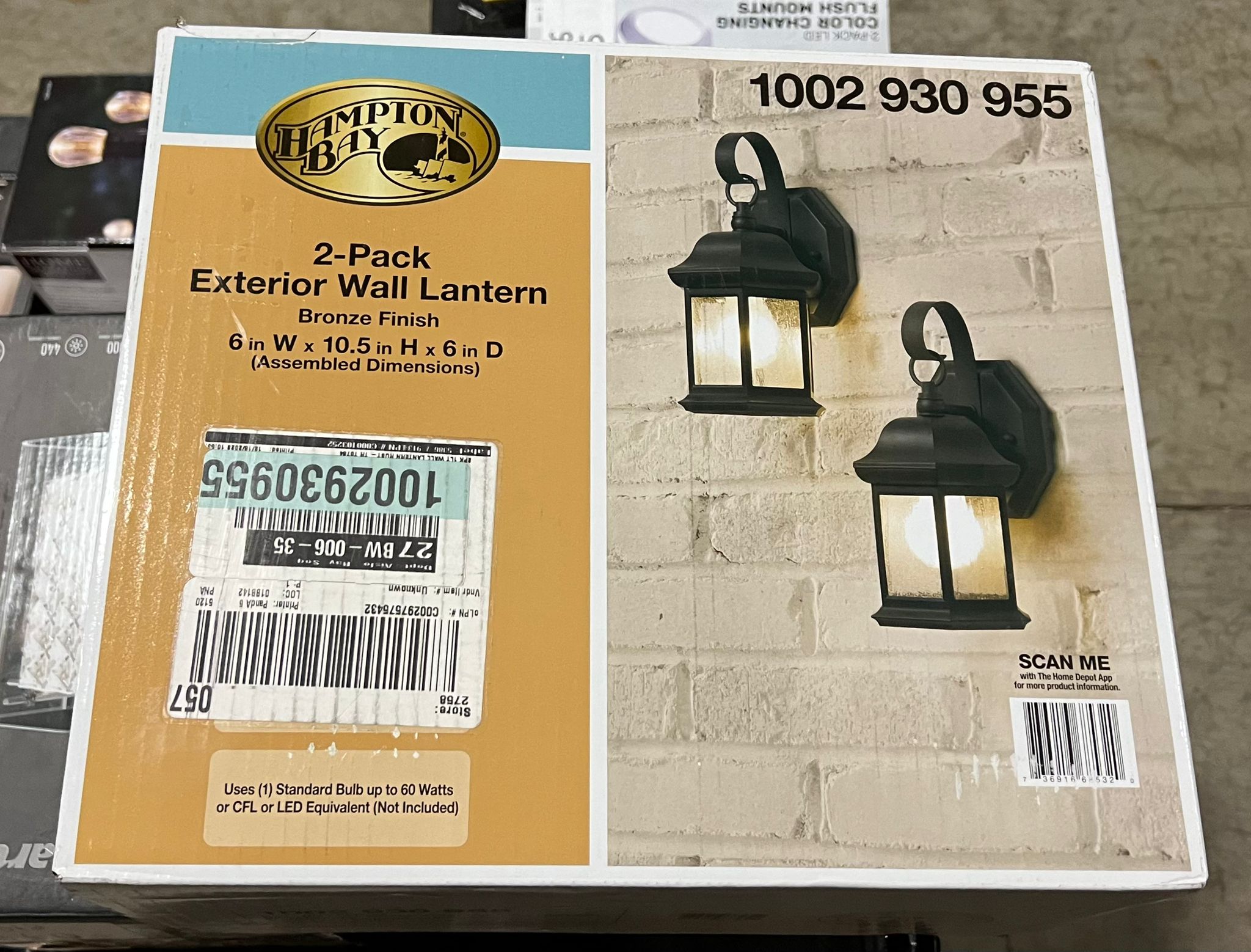 Hampton Bay 10.5 in. 1-Light Bronze Outdoor Wall Light Fixture with Glass (2-Pack) - $35