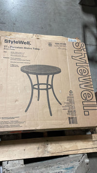 StyleWell 27 in. Brown Round Metal Outdoor Side Table with Grouted Porcelain Top - $85