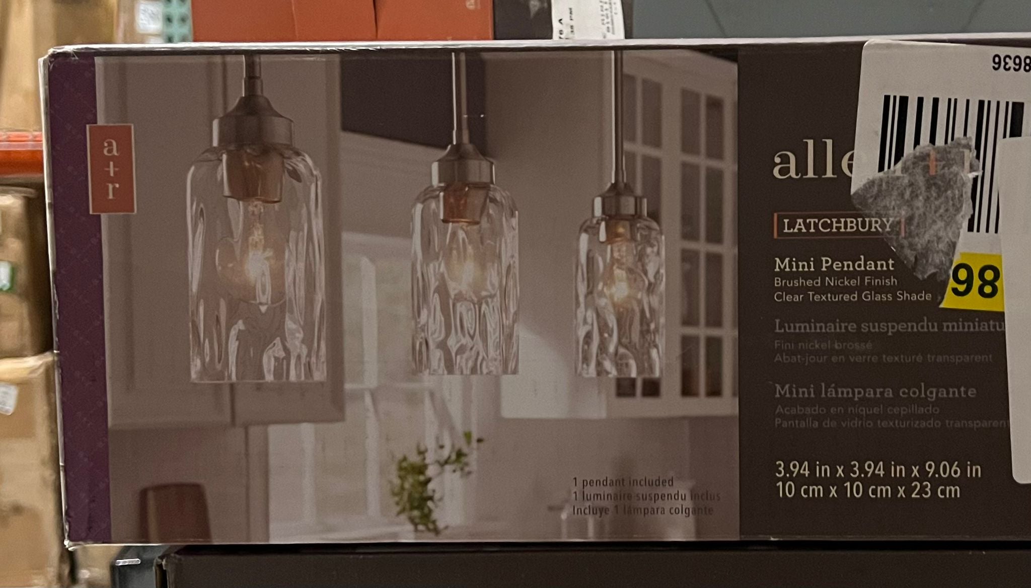 allen + roth Latchbury Brushed Nickel Glass Cylinder Mini Hanging Pendant Light - $60