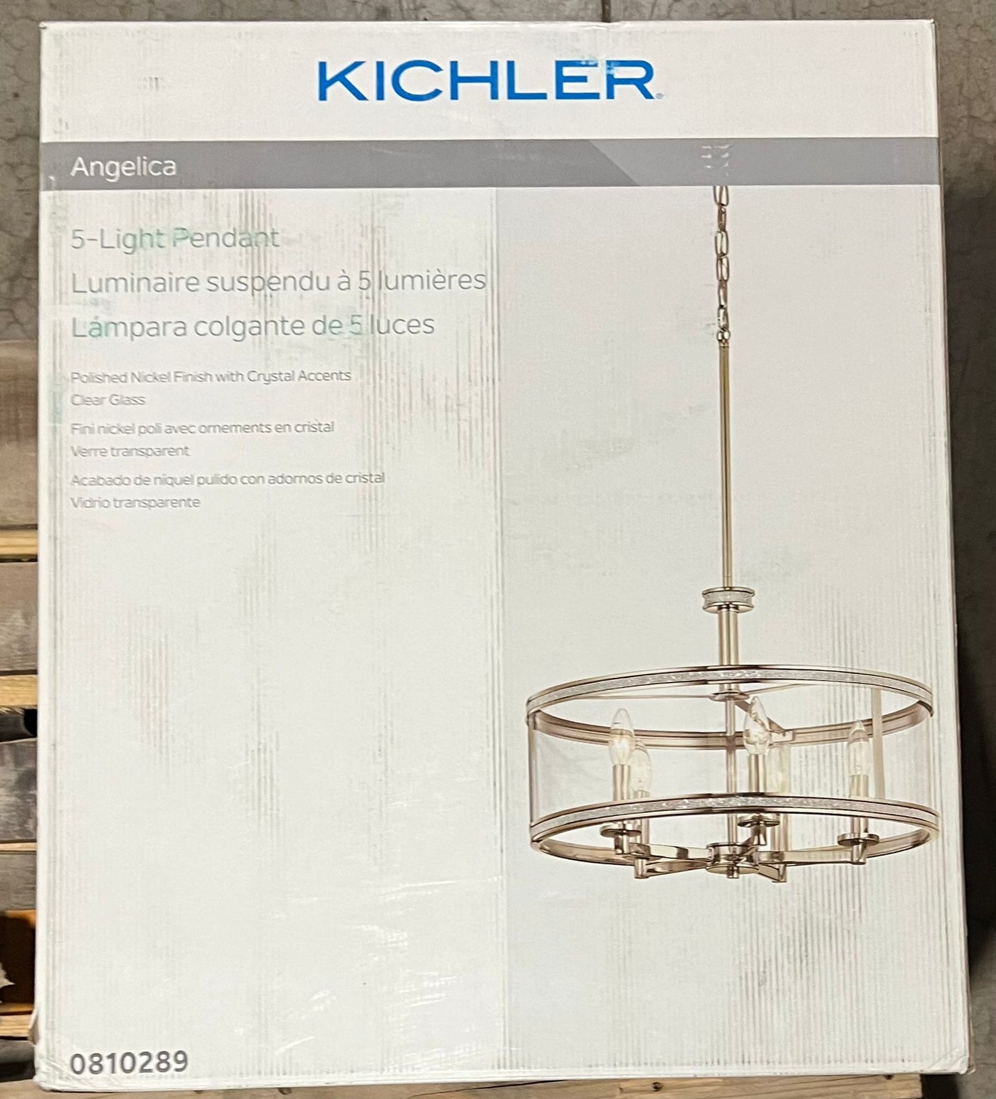Kichler Angelica 5-Light Polished Nickel Clear Glass Drum Hanging Pendant Light - $120