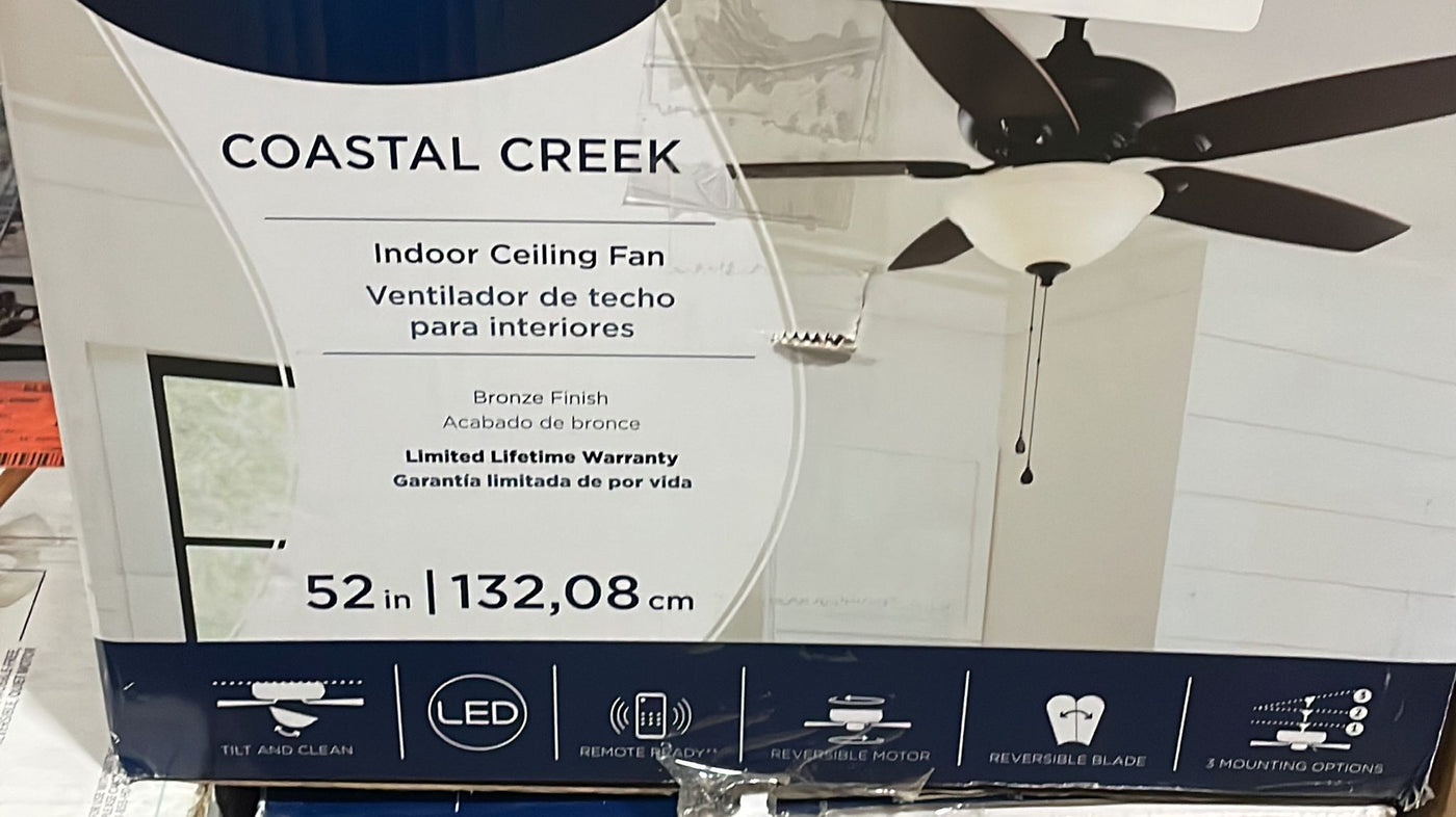 Harbor Breeze Coastal Creek 52-in Bronze Flush Mount Ceiling Fan w/ Light (5-Blade) - $55