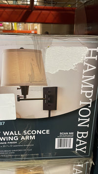 Hampton Bay Ellsworth 1-Light Oil Rubbed Bronze Swing Arm Plug-In Wall Lamp - $30