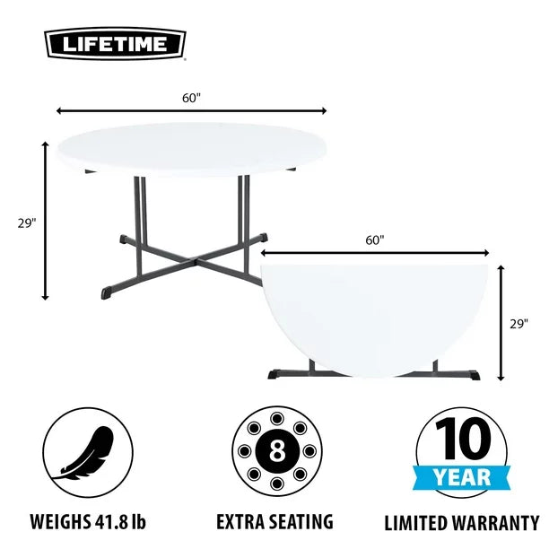 Lifetime 60-Inch Round Fold-In-Half Table (Commercial) - $120