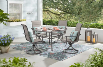 Ashbury Pewter 5-Piece Steel Padded Sling Square Glass Top Outdoor Dining Set - $300
