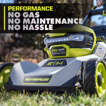 RYOBI 40V Brushless 21 in. Cordless Battery Walk Behind Self-Propelled Lawn Mower - $350