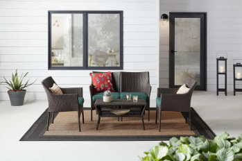 Terrace View 4-Piece Wicker Patio Conversation Seating Set with Green Cushions - $210