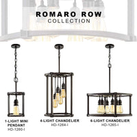 Romaro Row 4-Light Antique Bronze Chandelier with Vintage Bulbs - $125