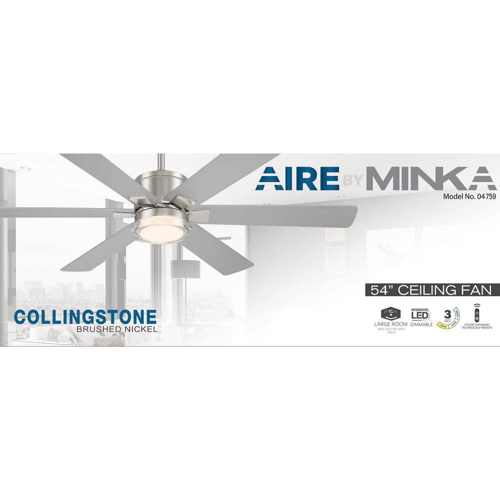 Collingstone 54 in. Integrated LED Indoor Brushed Nickel Ceiling Fan - $95
