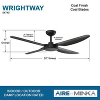 Wrightway 52 in. Indoor/Outdoor Coal Ceiling Fan with Remote Control - $125