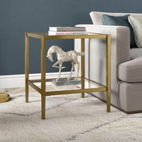 Hera 20 in. Antique Brass Finish Square Glass Top End Table - $70