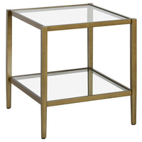 Hera 20 in. Antique Brass Finish Square Glass Top End Table - $70