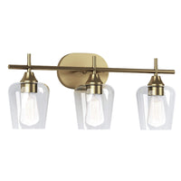Hampton Bay Pavlen 24 in. 3-Lights Antique Brass Vanity Light with Clear Glass Shades - $40