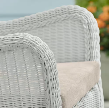 Rosemont White Steel Wicker Outdoor Patio Lounge Chair, Putty Tan Cushion (2-Pack) - $240