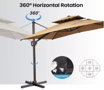 Pellebant Double top 11 ft. x 9 ft. Rectangular 360-Degree Cantilever Umbrella in Tan - $225