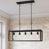 Boswell Quarter 5-Light Black Industrial Linear Island Hanging Chandelier - $140
