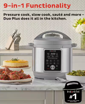 Instant Pot Silver 8 qt. Stainless Steel Duo Plus Multi-Use Electric Pressure Cooker - $90
