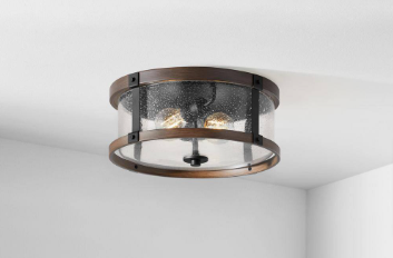 Richland 2-Light Dark Bronze Flush Mount Clear Seedy Glass - $55