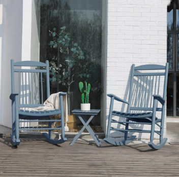 VEIKOUS Dark Gray Solid Wood Patio Outdoor Rocking Chair Set (3-Piece) - $175