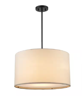 Monteaux Lighting 2-Light Black Hanging Pendant Light Fixture with Linen Drum Shade - $40