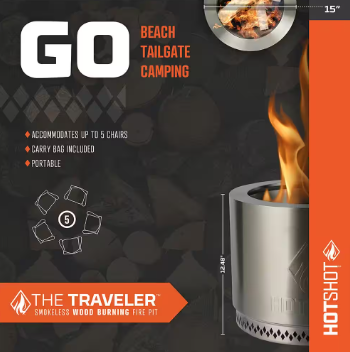 Traveler Portable Low Smoke 15 in. Round Wood-Burning Fire Pit - $85