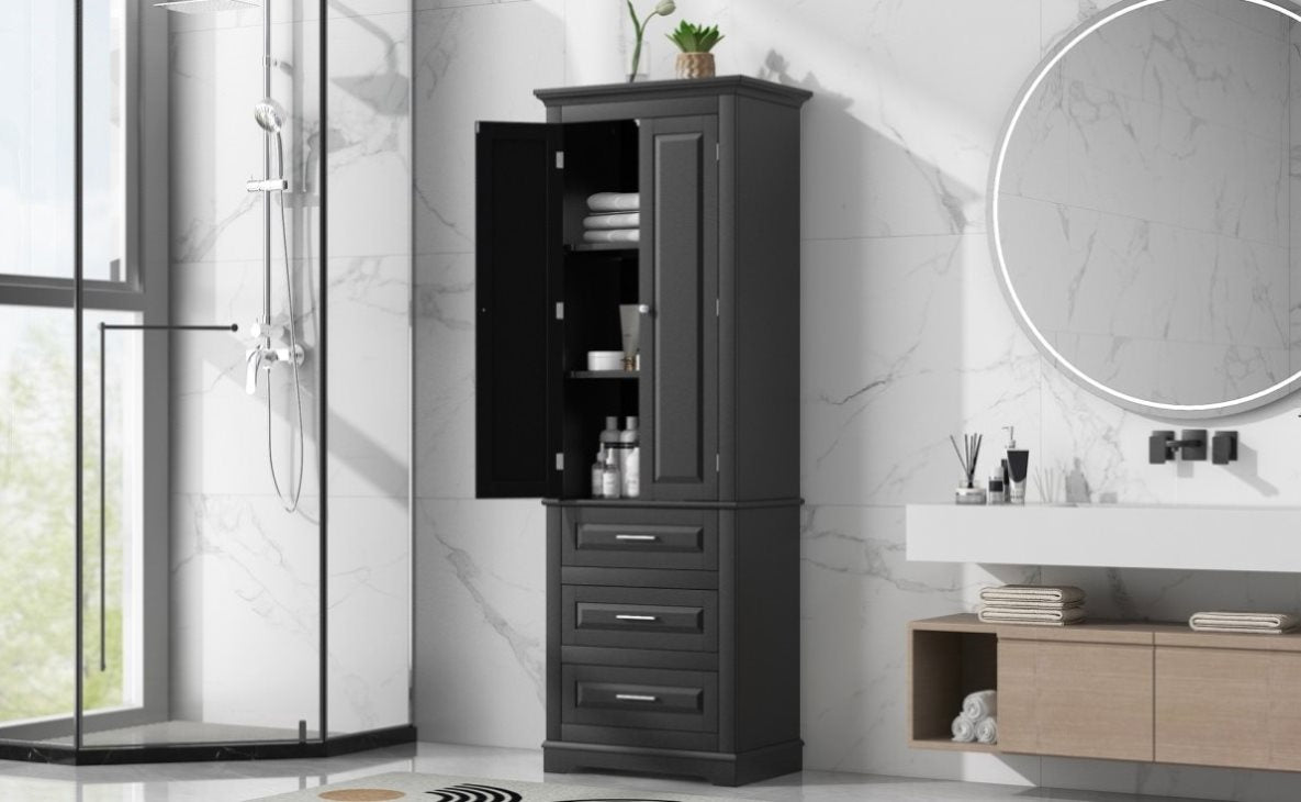 ZNTS Tall Storage Cabinet with Three Drawers for Bathroom/Office, Black WF299282AAB - $155