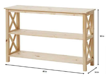 StyleWell Rectangle Unfinished Natural Pine Wood X-Cross Console Table - $80