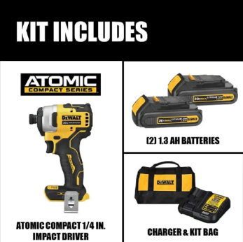 DEWALT ATOMIC 20V MAX Cordless Brushless Compact 1/4 in. Impact Driver - $115