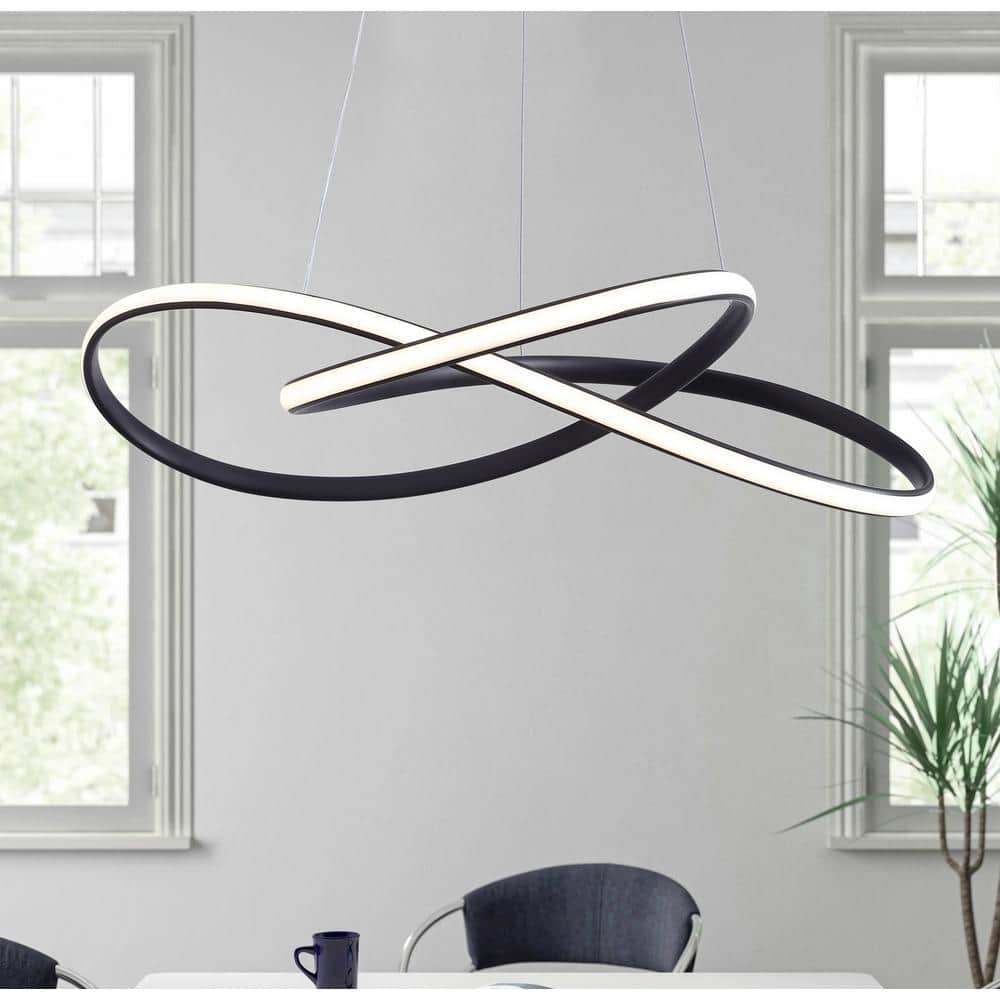 40-Watt 1-Light Modern Black Integrated LED Chandelier Ceiling Hanging Light - $80