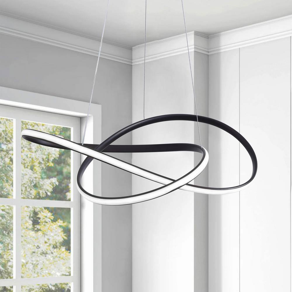 40-Watt 1-Light Modern Black Integrated LED Chandelier Ceiling Hanging Light - $80
