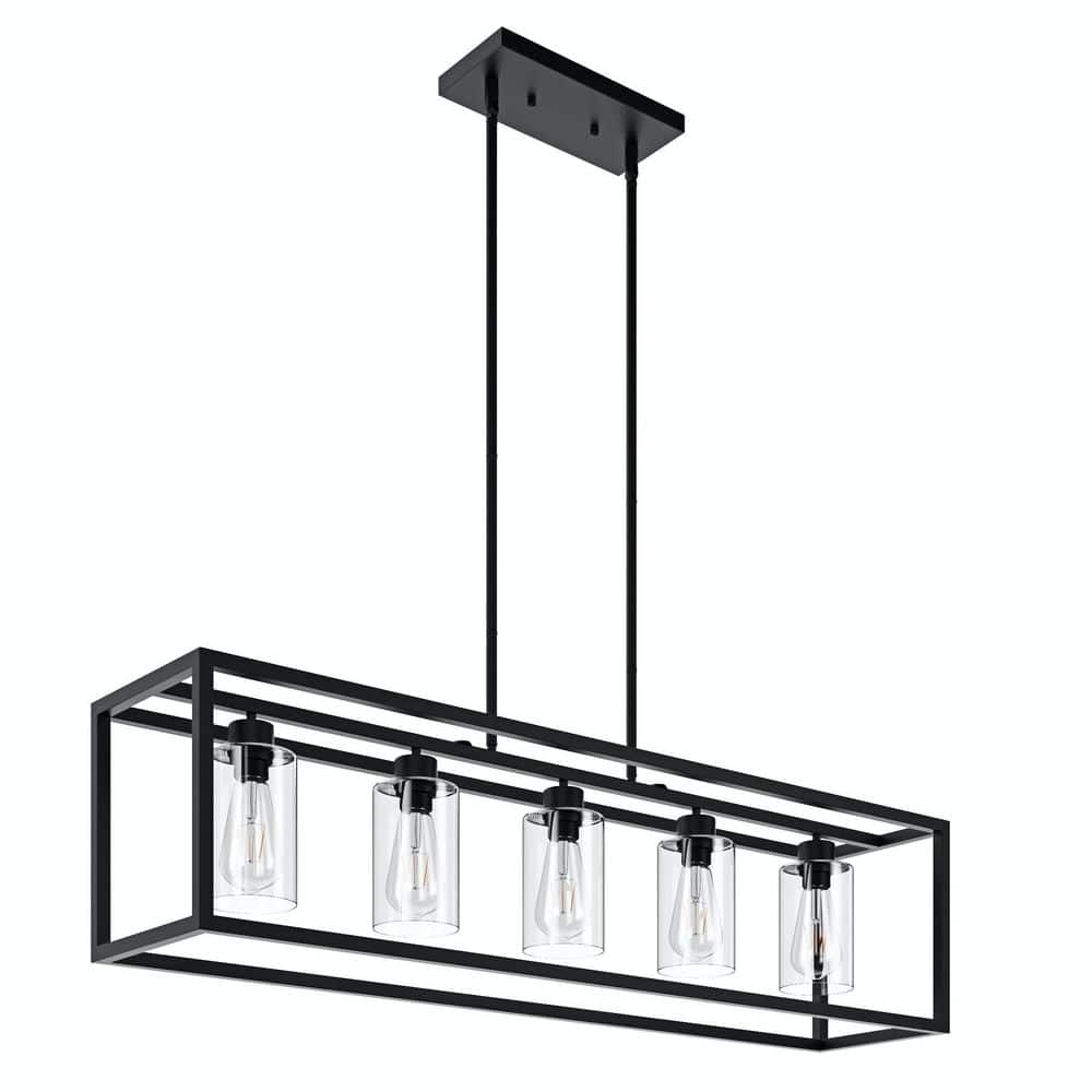 aiwen 5 -Light Black Unique Statement Square Rectangle Chandelier With Glass Shade - $105
