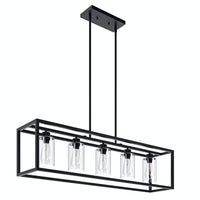 aiwen 5 -Light Black Unique Statement Square Rectangle Chandelier With Glass Shade - $105