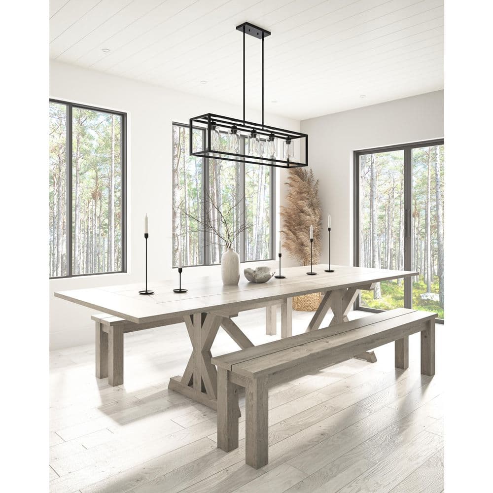 aiwen 5 -Light Black Unique Statement Square Rectangle Chandelier With Glass Shade - $105