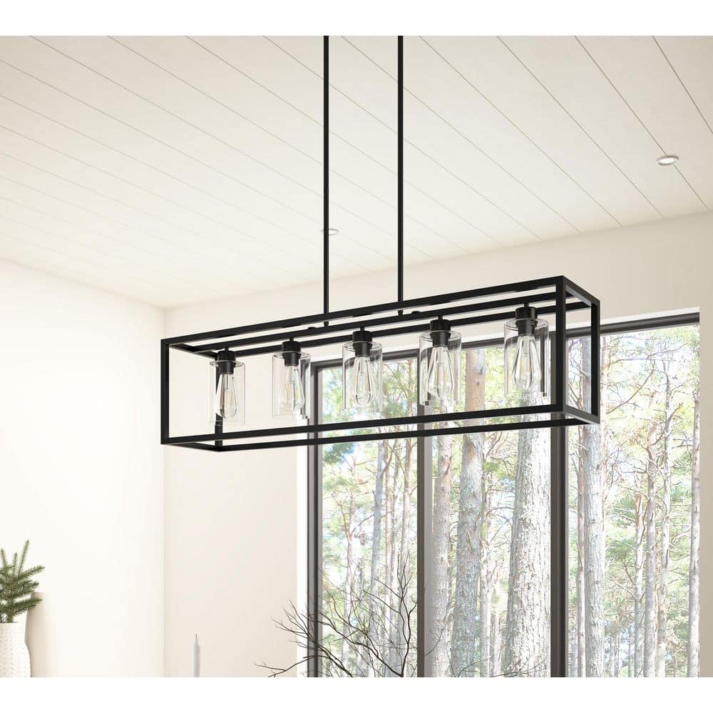 aiwen 5 -Light Black Unique Statement Square Rectangle Chandelier With Glass Shade - $105