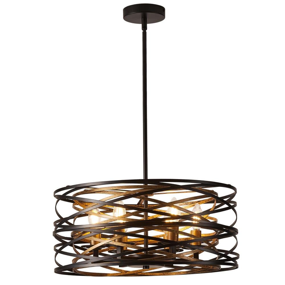 aiwen Industrial 6-Light Drum Black Cage Chandelier Metal Hanging Light Fixture - $60