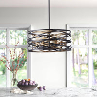 aiwen Industrial 6-Light Drum Black Cage Chandelier Metal Hanging Light Fixture - $60