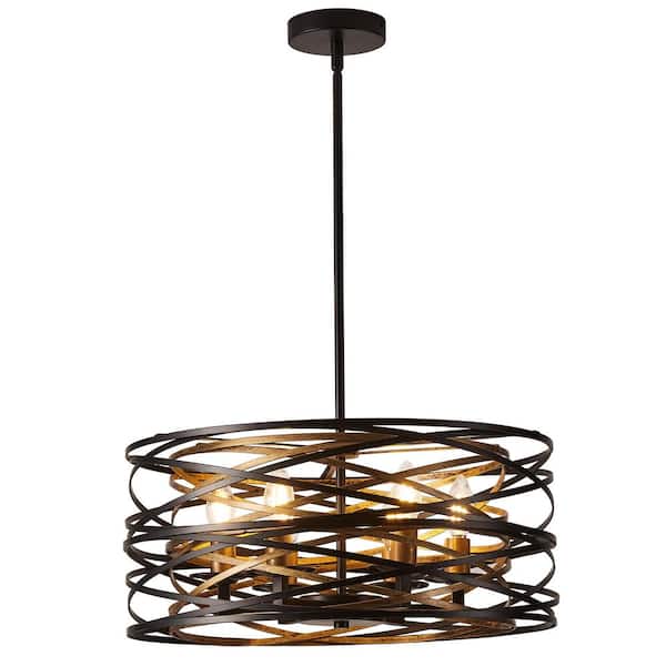 aiwen Industrial 6-Light Drum Black Cage Chandelier Metal Hanging Light Fixture - $60