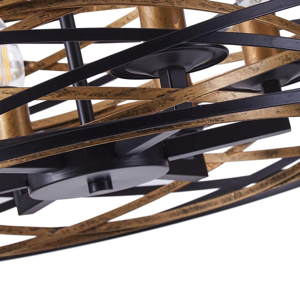 aiwen Industrial 6-Light Drum Black Cage Chandelier Metal Hanging Light Fixture - $60