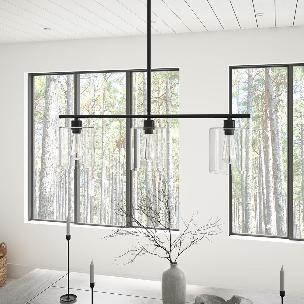 aiwen 3-Light Kitchen Black Kitchen Island Linear Cylinder Chandelier - $75