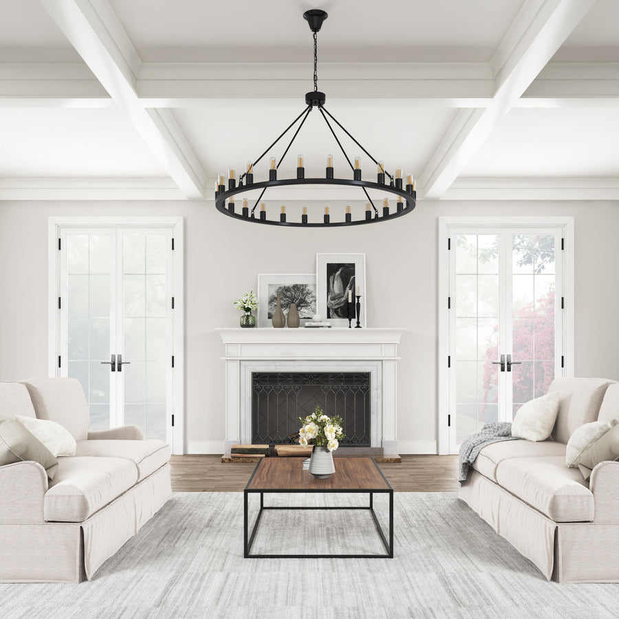 aiwen Industrial 24-Light Vintage Black Wagon Wheel Chandelier - $185