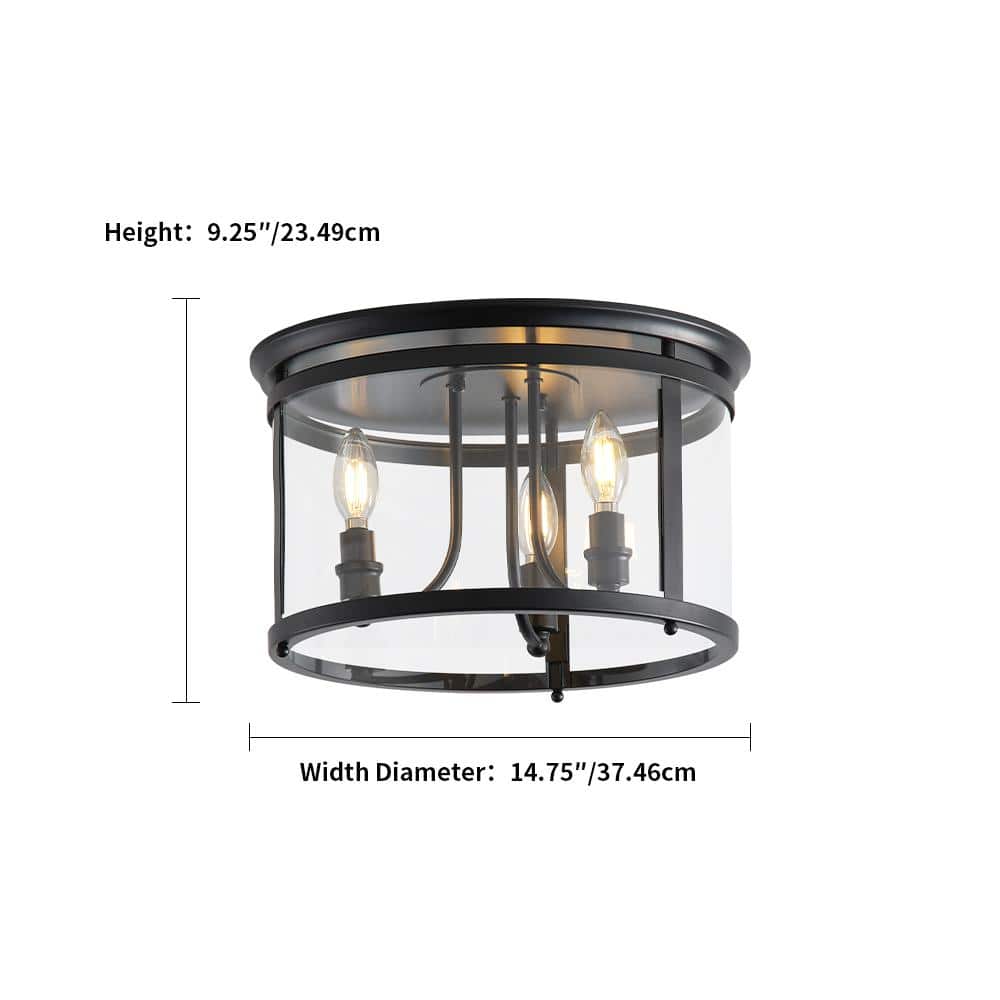 aiwen 14.37 in. 3-Light Industrial Black Flush Mount Modern Ceiling Lighting Fixture - $35