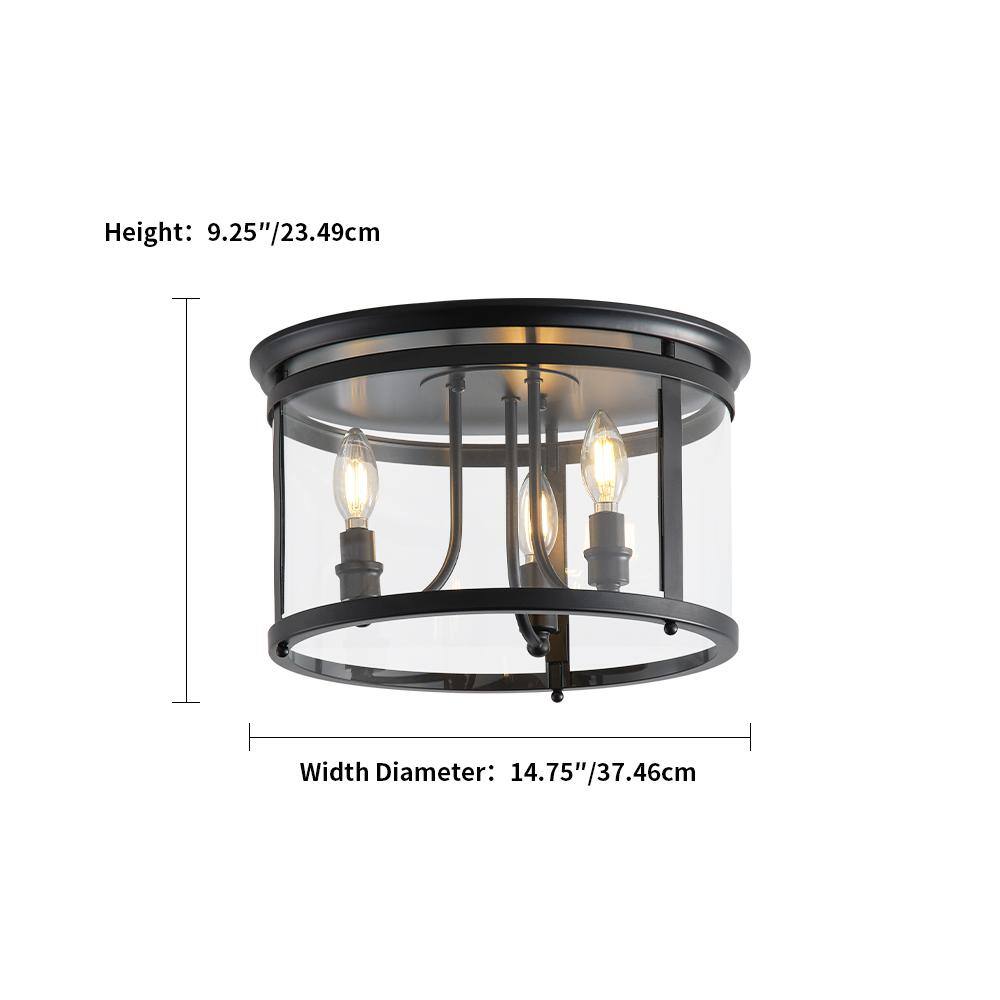 aiwen 14.37 in. 3-Light Industrial Black Flush Mount Modern Ceiling Lighting Fixture - $35