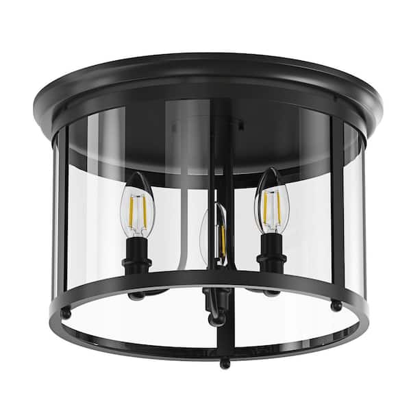 aiwen 14.37 in. 3-Light Industrial Black Flush Mount Modern Ceiling Lighting Fixture - $35