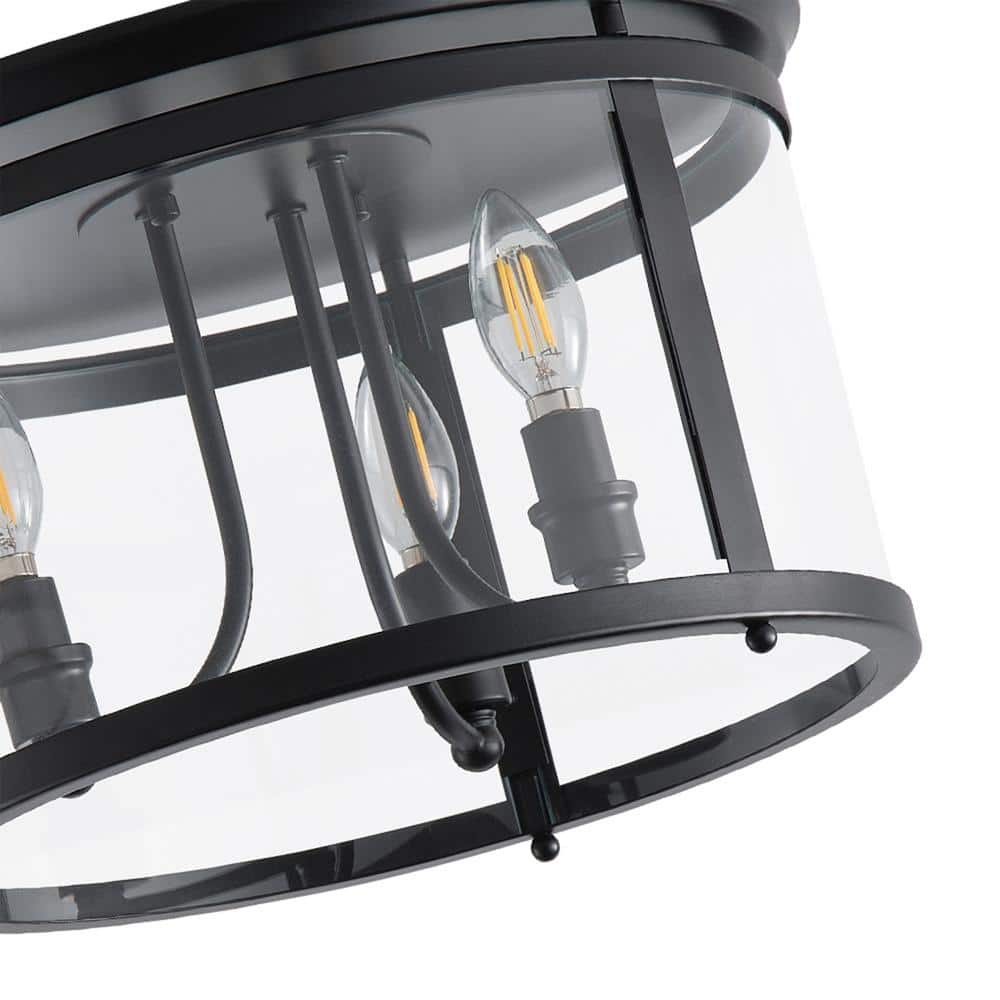 aiwen 14.37 in. 3-Light Industrial Black Flush Mount Modern Ceiling Lighting Fixture - $35