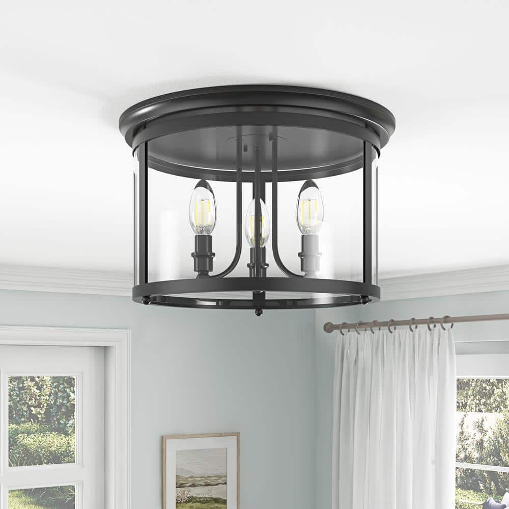 aiwen 14.37 in. 3-Light Industrial Black Flush Mount Modern Ceiling Lighting Fixture - $35