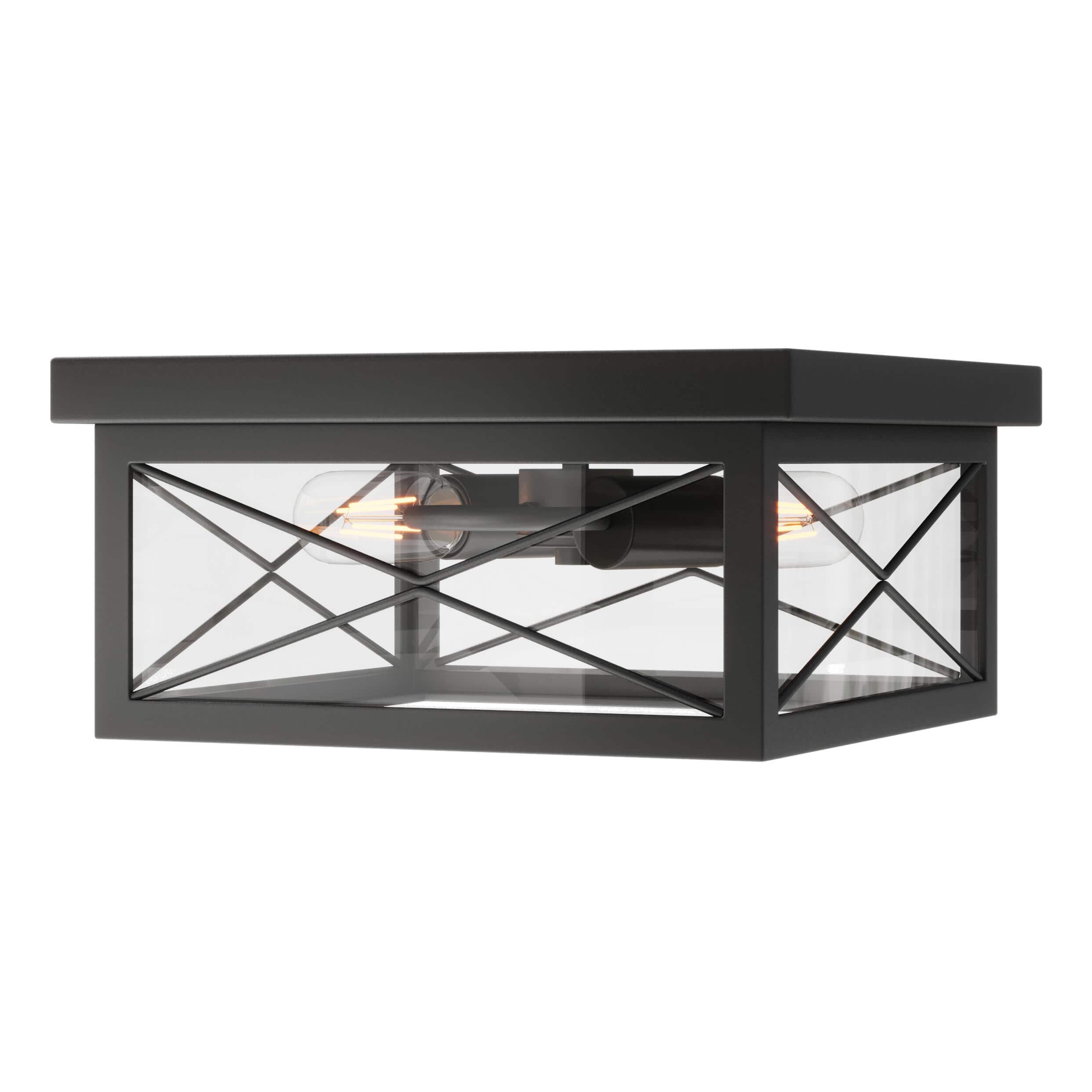 aiwen 12.2 in. 2-Light Black Flush Mount Metal Close to Ceiling Light Fixture - $45